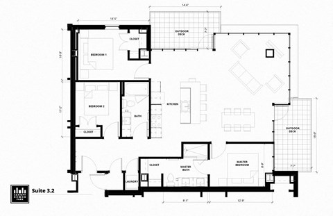 Floor plan for 3 beds, 2 baths, 1542 sqft